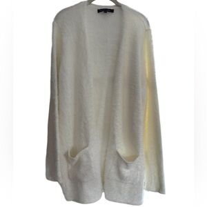 Colleen Lopez White Fuzzy Cardigan Sweater L